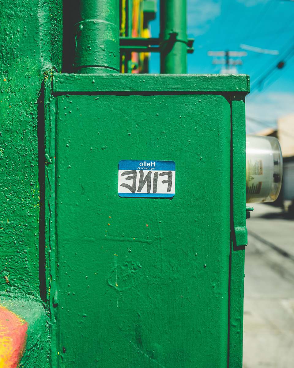 united states green steel box with fine-printed sticker encinitas